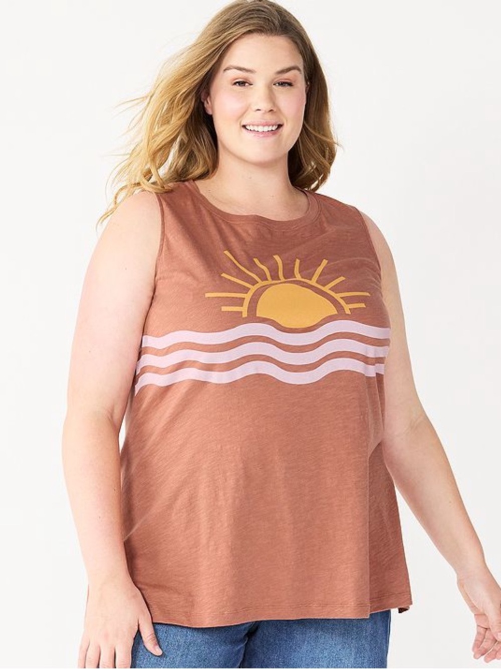 Sonoma Rust Brown Graphic Sunset Tank Top